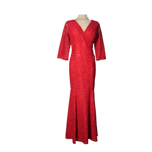 *New* EUREKA USA Luxury Red Lace Sparkling Maxi Dress Size XL - Picture 14 of 16